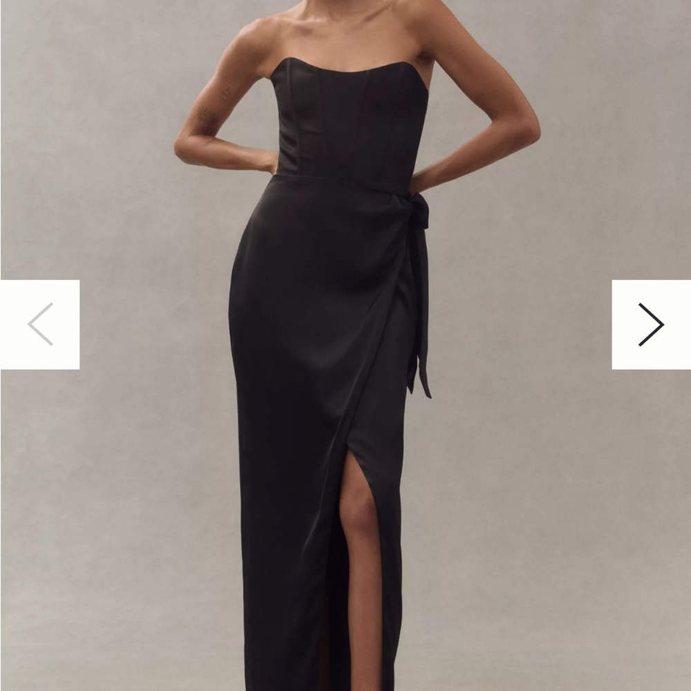 V. Chapman June Corset Jacquard Front Slit Black Strapless Gown